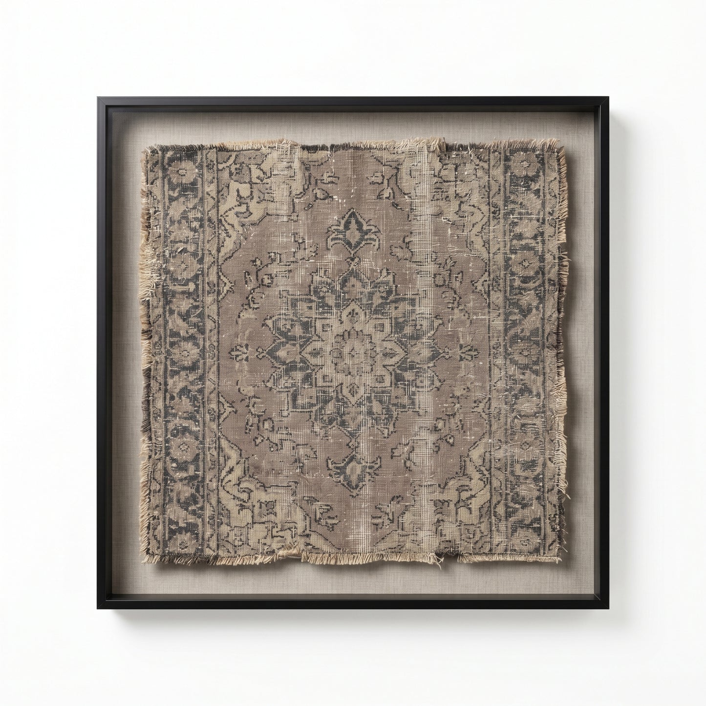 The "Kashan" Framed Textile Fragment - Charcoal & Ash
