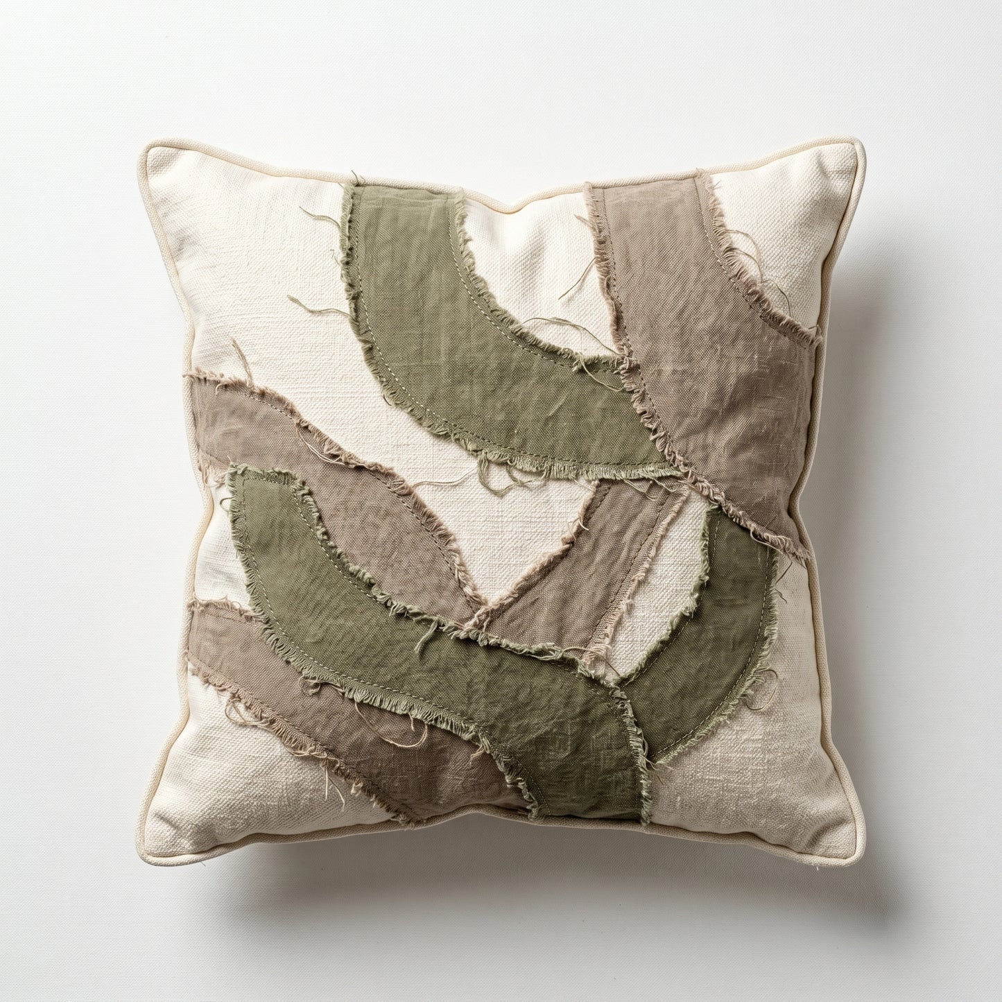 The "Wabi-Sabi" Raw Edge Appliqué Pillow - Olive & Taupe