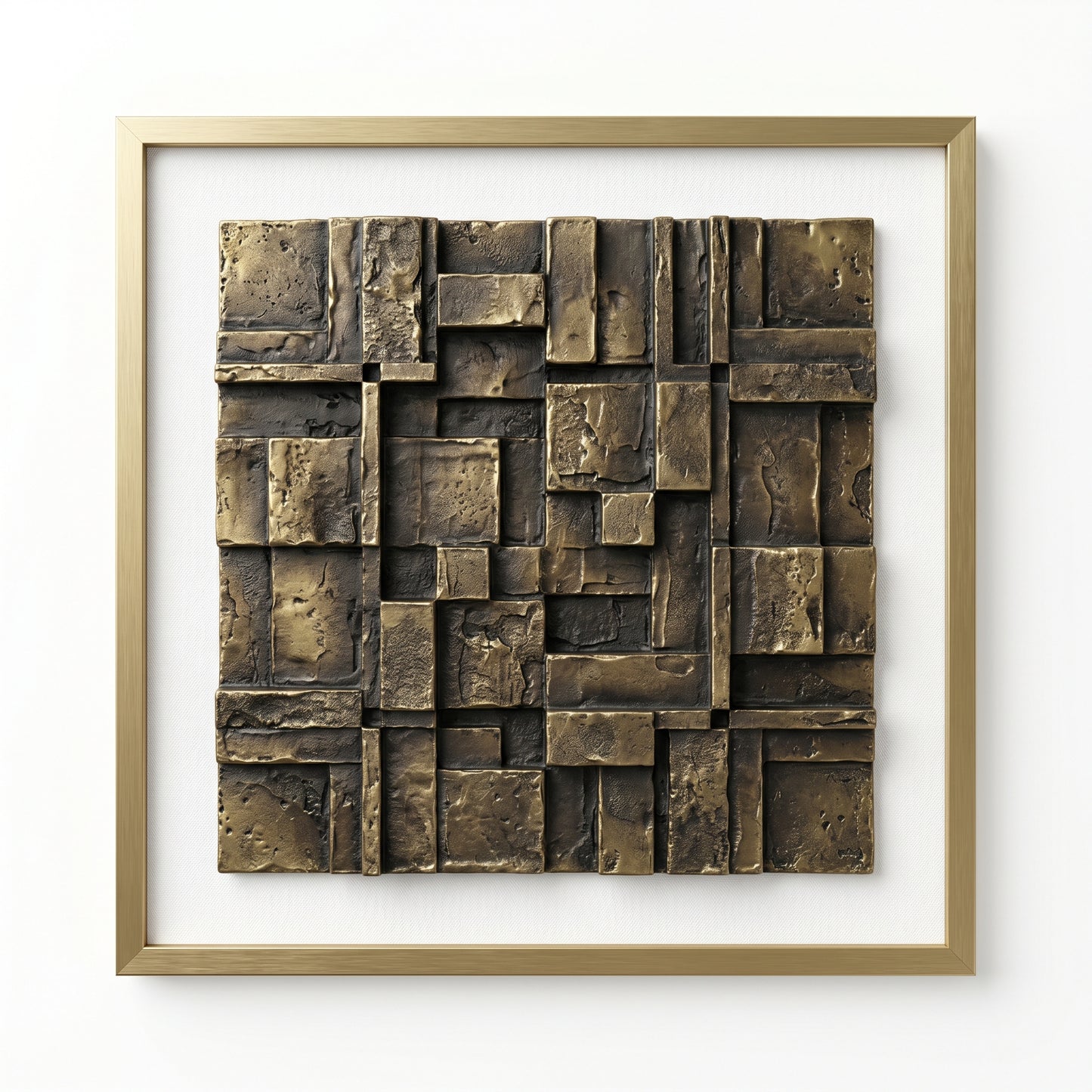 The "Brutalist Grid" 3D Relief Wall Sculpture - Antique Bronze